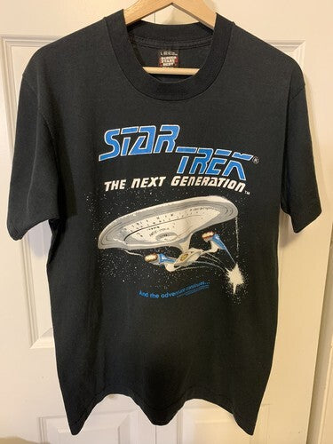 Star Trek 1991 Men's T-Shirt L Size Screen Stars Black Rare [g1218007771]