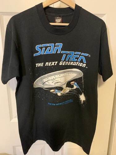 Star Trek 1991 Men's T-Shirt L Size Screen Stars Black Rare [g1218007771]