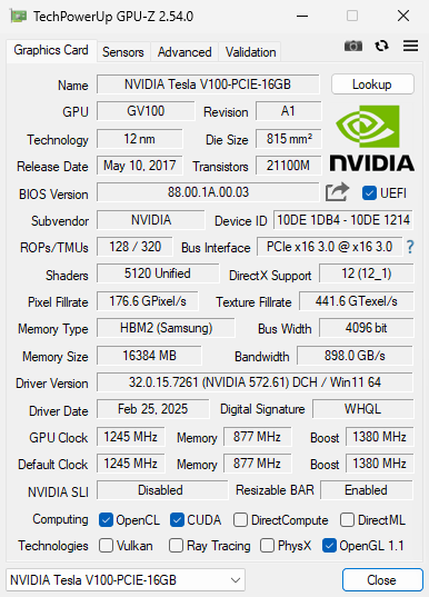 NVIDIA TESLA V100 HBM2 16GB GPGPU Deep Learning PCIe 3.0 [c1179233236]