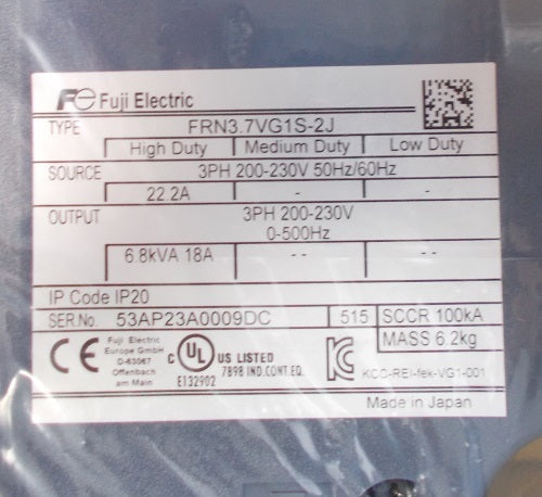 Fuji Electric FRN3.7VG1S-2J 3.7kw Inverter [s1192118725]