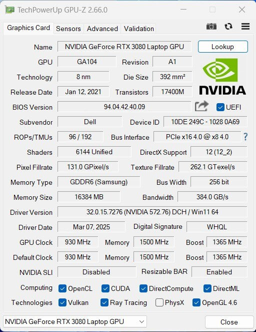 DELL Precision 7560 Mobile Workstation Intel Core i7-11800H 32GB 2TB NVMe SSD NVIDIA RTX 3080 16GB [1198532657]