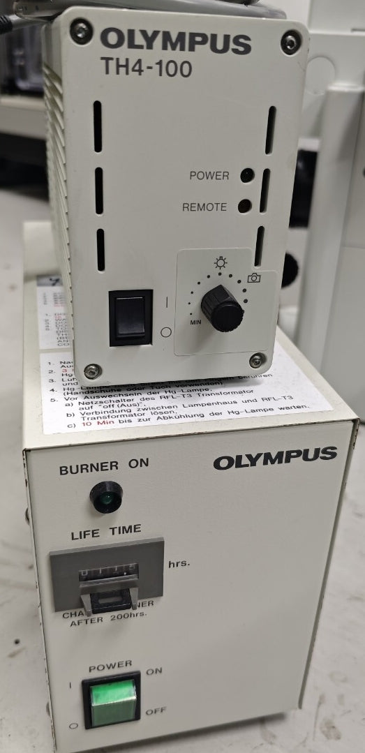 Olympus IX71S1F Inverted Fluorescence Microscope with U-MWIG2 U-MNIBA2 U-MNU2 Fluorescence Cubes and TH4-100 Light Source [w1245537638]