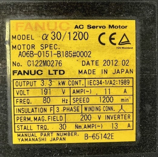 FANUC A06B-0151-B185 Servo Motor [f1146761266]
