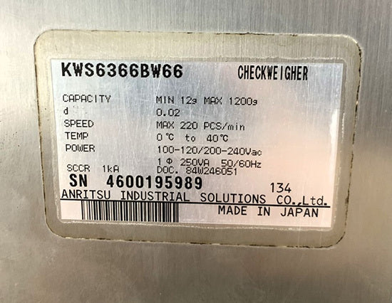 Anritsu KWS6366BW66 Waterproof Checkweigher 1200g [l1207552044]