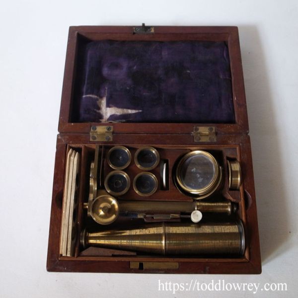 CARY-GOULD British Antique Assembled Microscope Brass in Wooden Box [c1197222741]