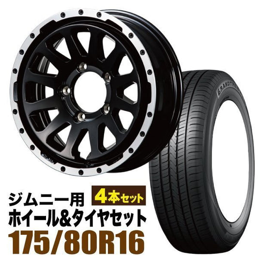 MUD-ZEUS Jimny 5.5J+20 Gloss Black DUNLOP GRANDTREK PT5 175/80R16 91S Set of 4 [x1211582780]