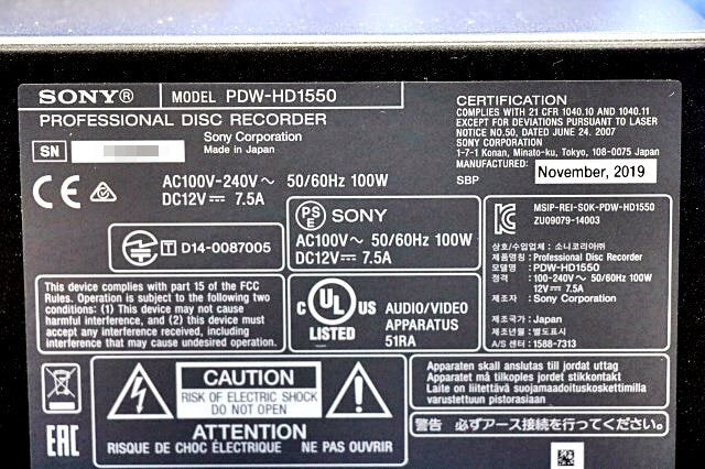 SONY XDCAM HD422 Recorder PDW-HD1550 Professional Disc Recorder [h1198199563]