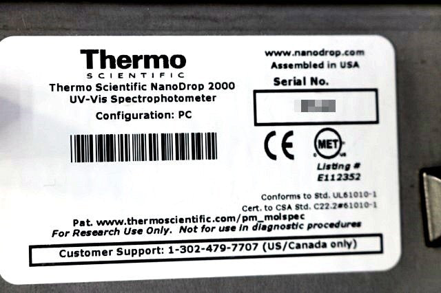 Thermo Scientific NanoDrop 2000 Spectrophotometer Full Spectrum Ultra-Trace Measurement With AC Adapter [f1208589838]