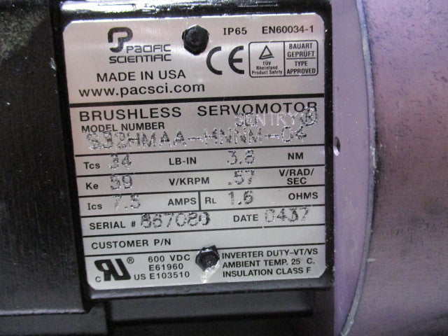 PACIFIC SCIENTIFIC S32HMAA-HNNM-04 Brushless Servo Motor IP65 EN60034-1 1KW [e1115541804]