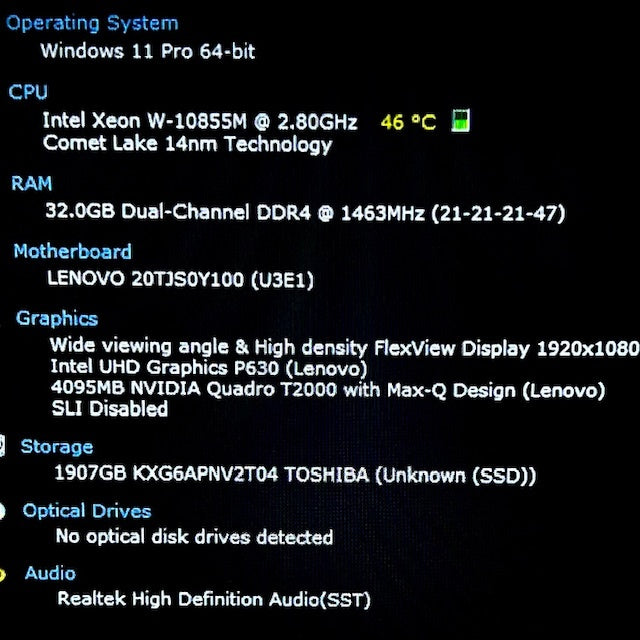 Lenovo ThinkPad P1 Gen3 Mobile Workstation Intel Xeon W-10855M NVMe SSD 2TB Memory 32GB NVIDIA GPU [m1201273339]