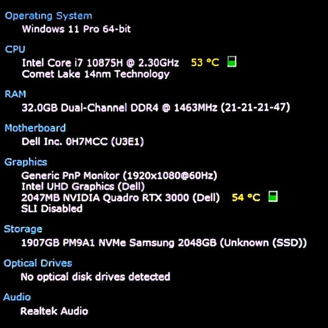 DELL Precision 7550 Mobile Workstation Core i7-10875H NVMe SSD 2TB RAM 32GB Office 2024 Camera Wi-Fi 6 NVIDIA [l1214746340]