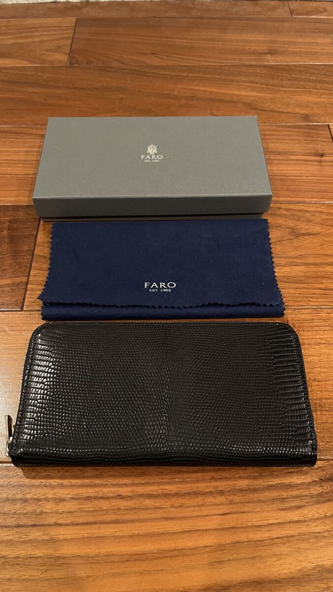 FARO SANTELLO LIZARD Round Zipper Long Wallet Black Leather [b1206899841]