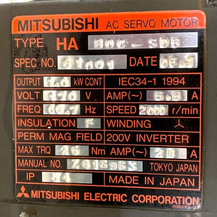 Mitsubishi Electric HA80C-SD5 Servo Motor [b1170531629]