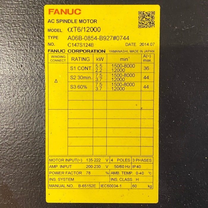 FANUC A06B-0854-B927 AC Spindle Motor [w1176419232]
