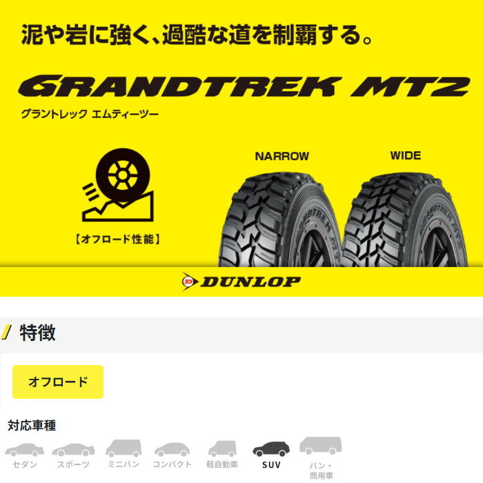DUNLOP GRANDTREK MT2 LT285/75R16 Tires 116/113Q Wide Outline White Letter 4 Pieces [k1188527684]