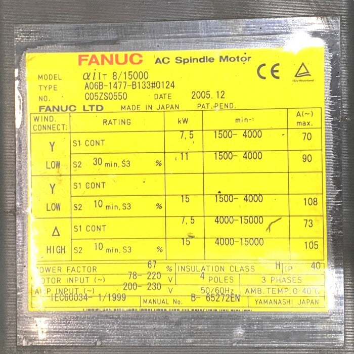 FANUC A06B-1477-B133#0124 AC Spindle Motor [1214955572]