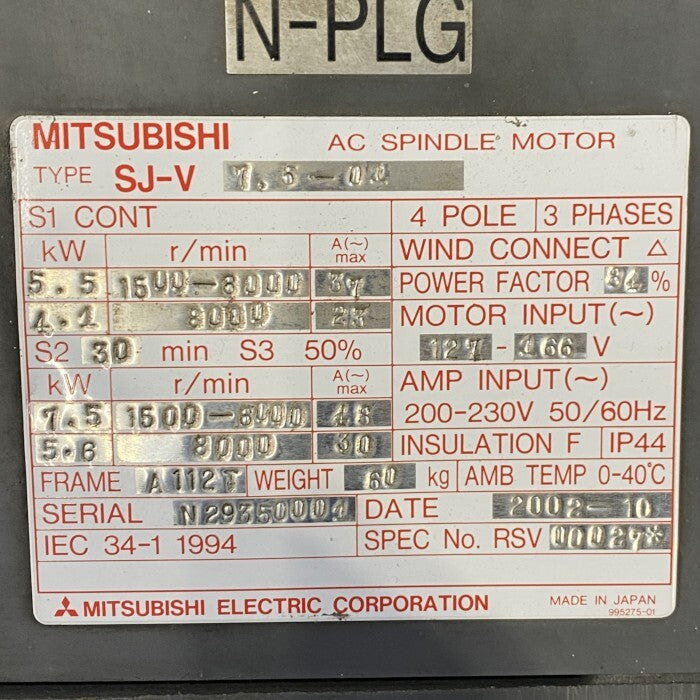 Mitsubishi Electric SJ-V7.5-01 AC Spindle Motor [m1242948933]