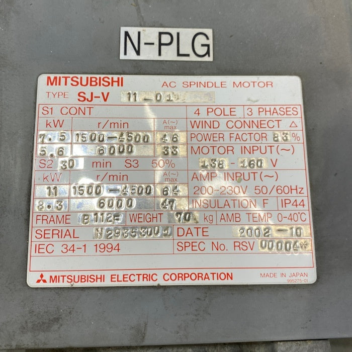 Mitsubishi Electric SJ-V11-01 AC Spindle Motor [n1242939385]