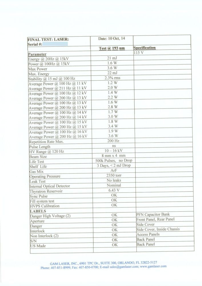 GAM Laser EX10 Excimer Laser (for parts or not working) [l1232903978]