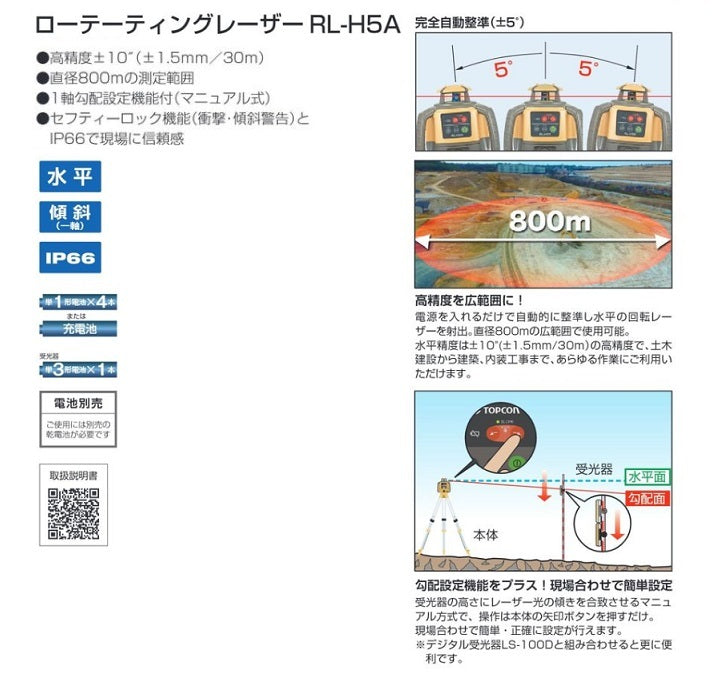 Topcon RL-H5A DB Rotating Laser with LS-80X Receiver [1118110412]