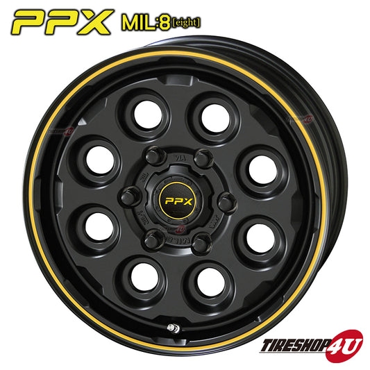Set of 4 PPX MIL8 MIL:8 Mil Eight 16x6.5J 6/139.7 +38 SGB/Y TOYO Open Country R/T 215/70R16 Black Letter HIACE [v1187132376]