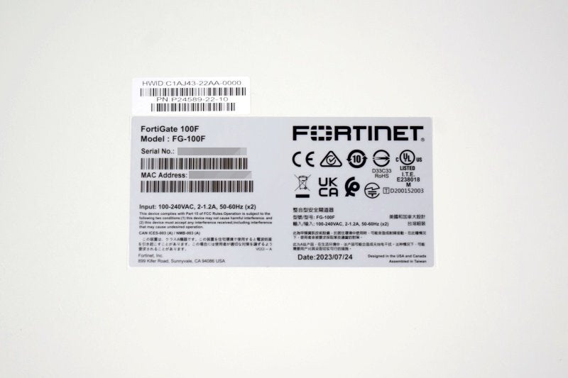 Fortinet FortiGate-100F FG-100F Firewall [h1238121672]