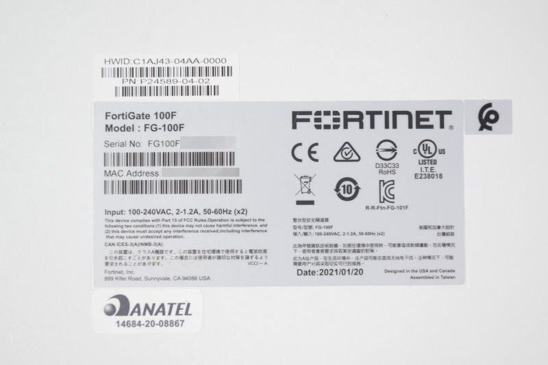 Fortinet FortiGate-100F FG-100F Firewall 5 Units [c1239992759]