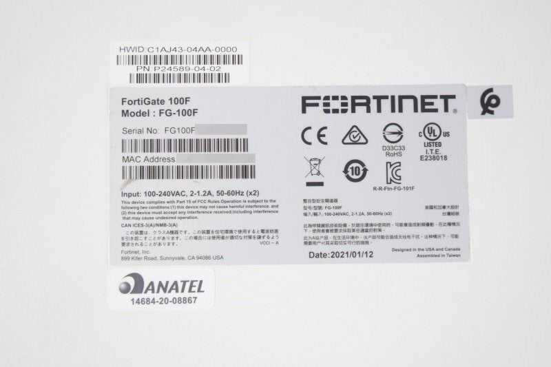 Fortinet FortiGate-100F FG-100F Firewall 5 Units [c1239992759]
