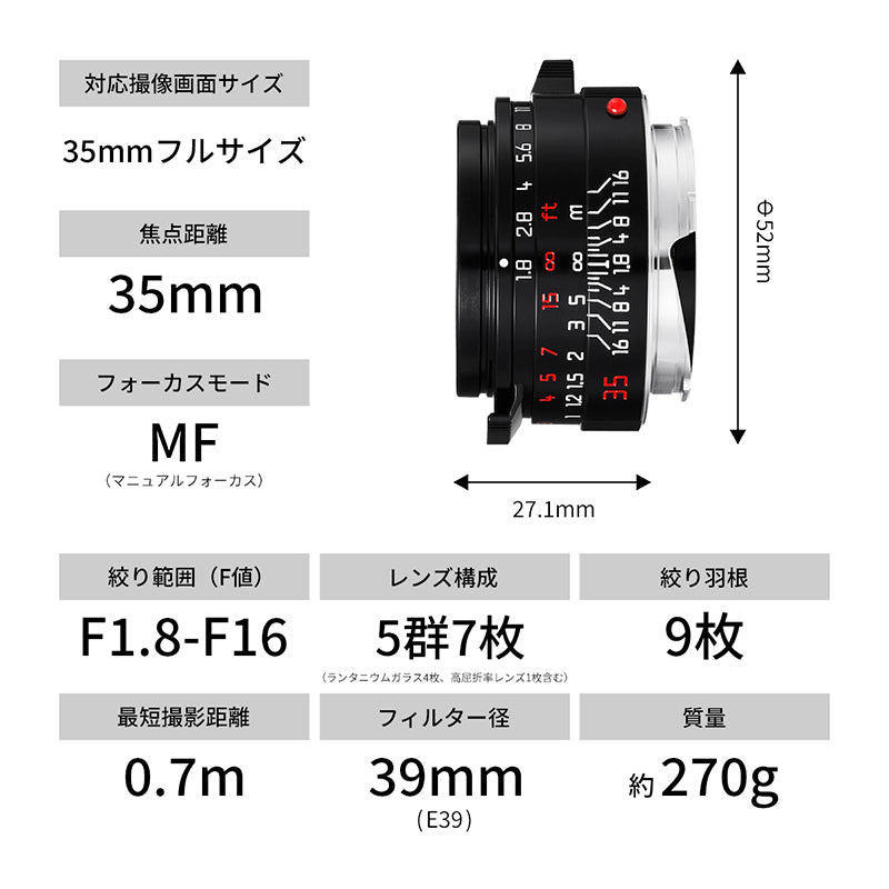 MR. DING Paccron 35mm F1.8 M Leica M Mount Replacement Lens Piano Black [g1208586416]