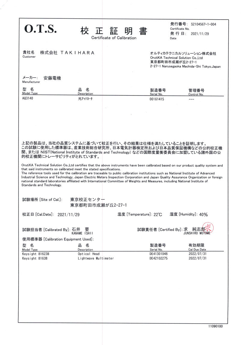 ANDO AQ3140 Optical Attenuator with Calibration Certificate [n1247492929]