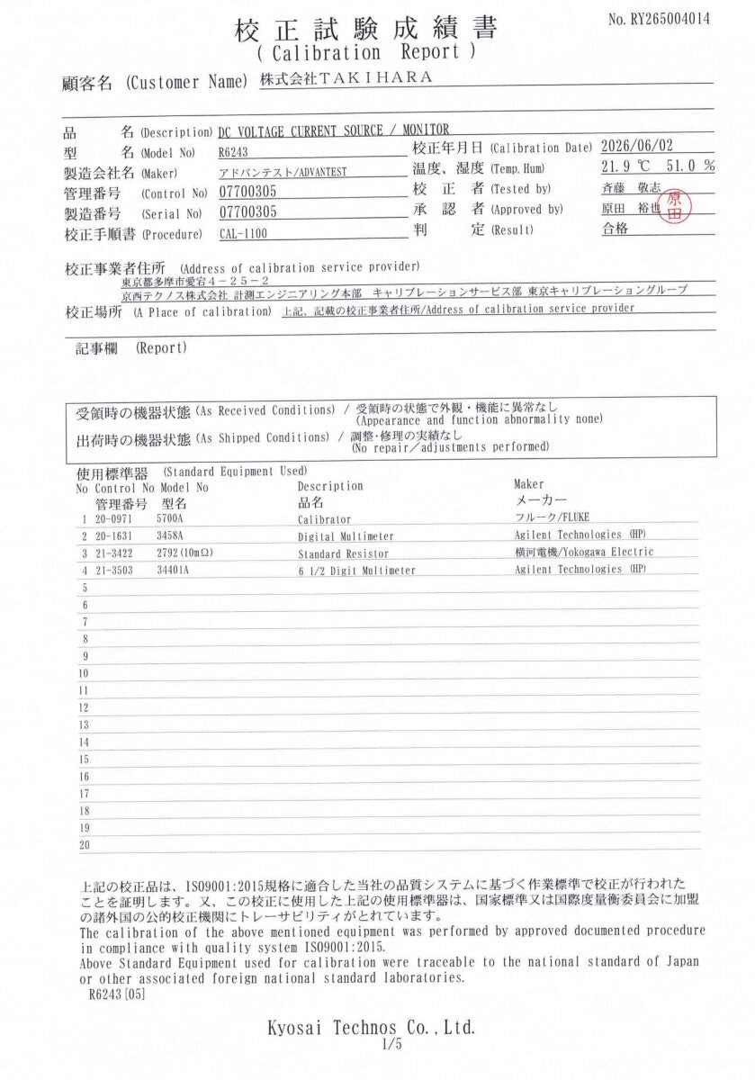 Advantest R6243 DC Voltage Current Source Monitor with Calibration Certificate [v1242287362]