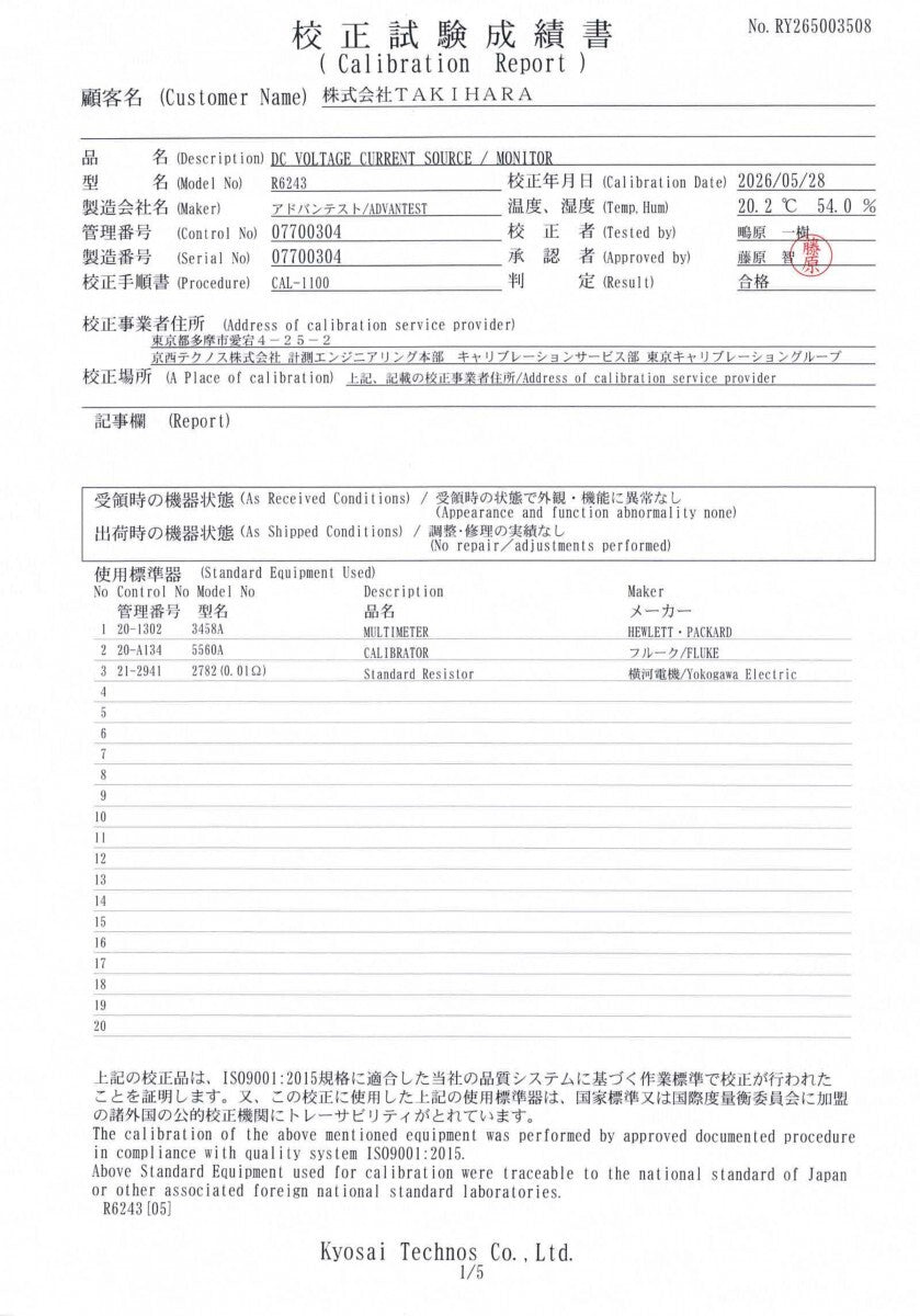 Advantest R6243 DC Voltage Current Source Monitor with Calibration Certificate [l1242292357]