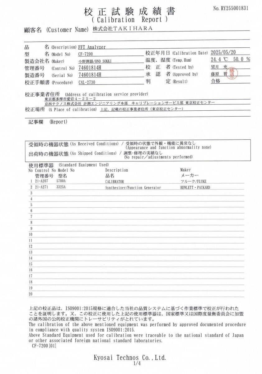 ONOSOKKI CF-7200 Portable 2ch FFT Analyzer with Calibration Certificate [f1241876492]