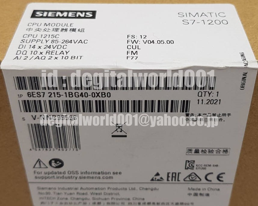 SIEMENS 6ES7215-1BG40-0XB0 Programmable Logic Controller [d1097195675]