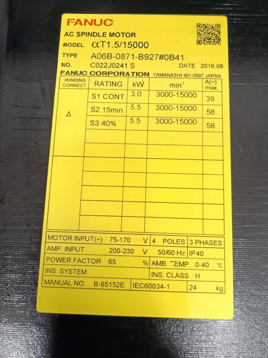 FANUC A06B-0871-B927 AC Spindle Motor 3-Phase 200V αT1.5/15000 [t1226290920]