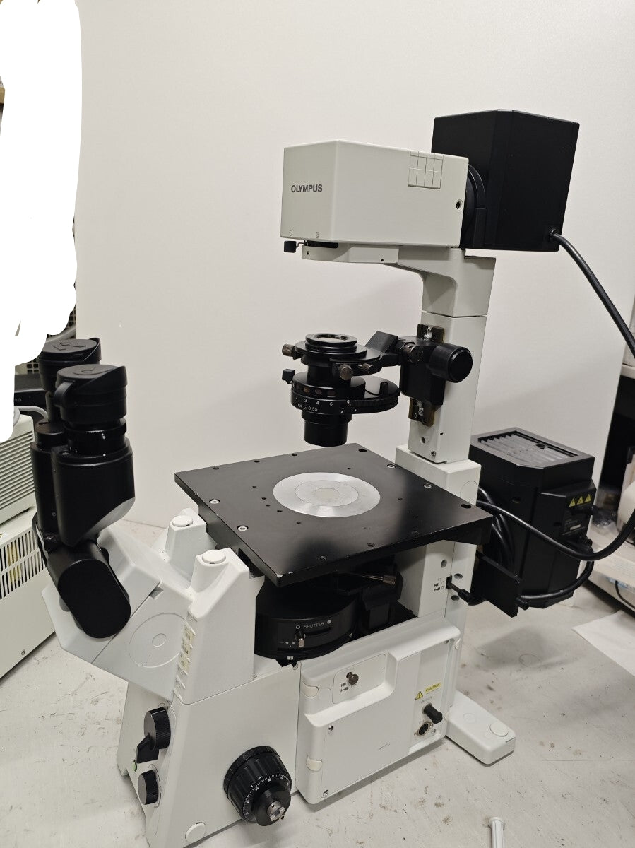 Olympus IX71S1F Inverted Fluorescence Microscope with U-MWIG2 U-MNIBA2 U-MNU2 Fluorescence Cubes and TH4-100 Light Source [w1245537638]