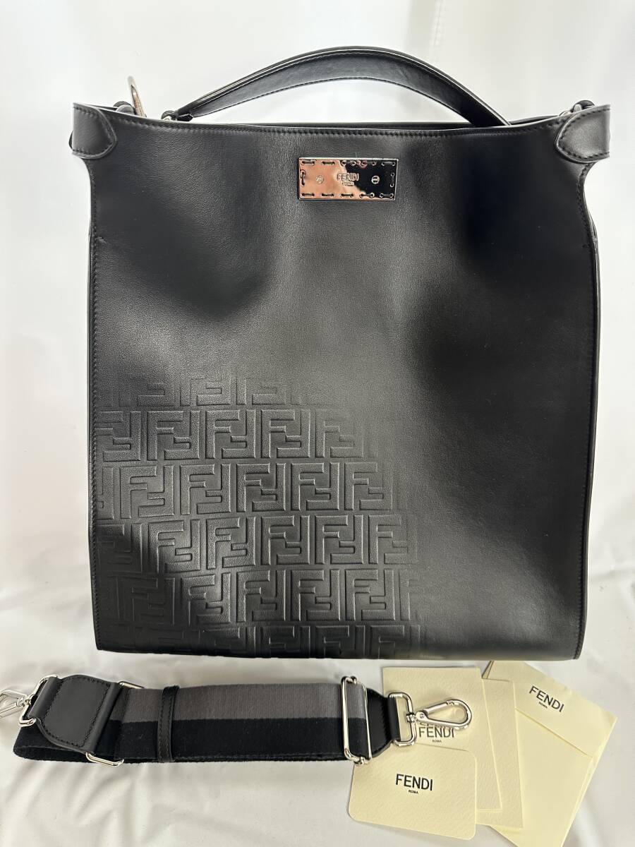 Fendi PEEKABOO X-LITE Leather Tote Bag Black FF Embossed 37cm x 36cm x 13cm [t1248323037]