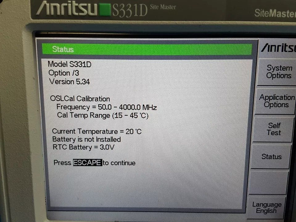 Anritsu S331D Site Master 25MHz~4GHz Opt.3 Without Battery [m1160718190]
