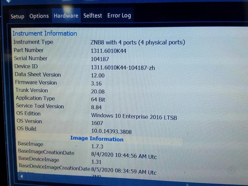 R&S ZNB8 Vector Network Analyzer 9kHz to 8.5GHz 4 Ports Windows 10 [f1162977888]