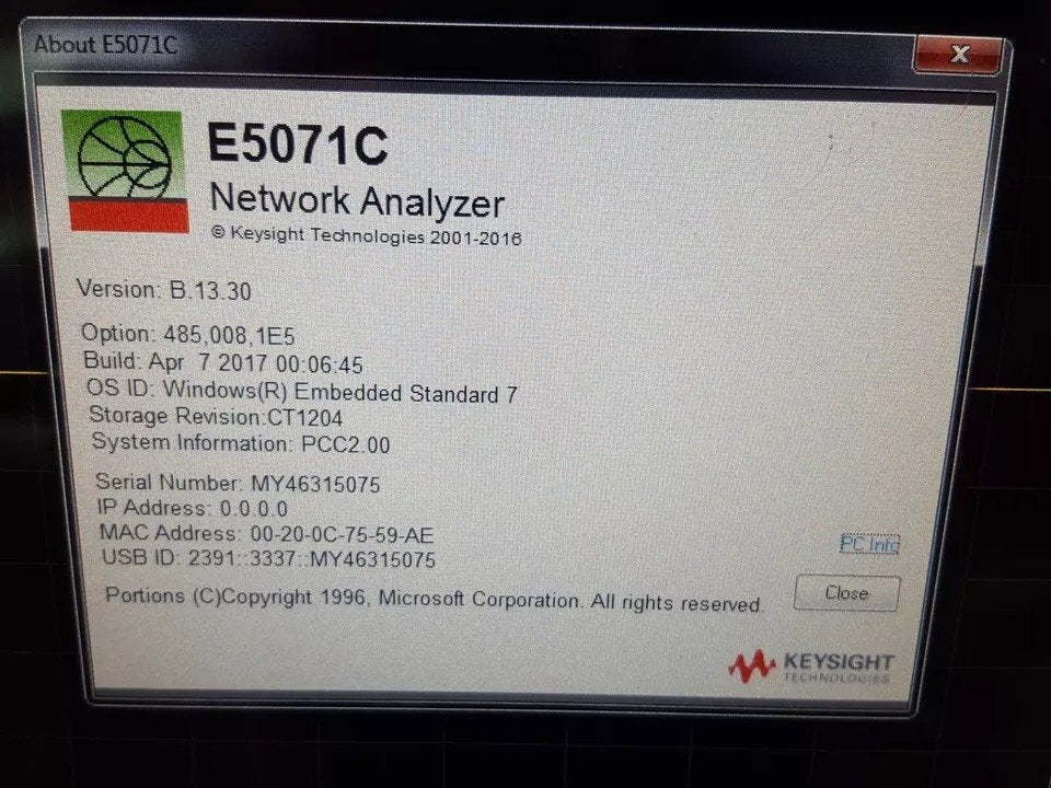 Keysight E5071C Network Analyzer 100kHz-8.5GHz [o1211105780]